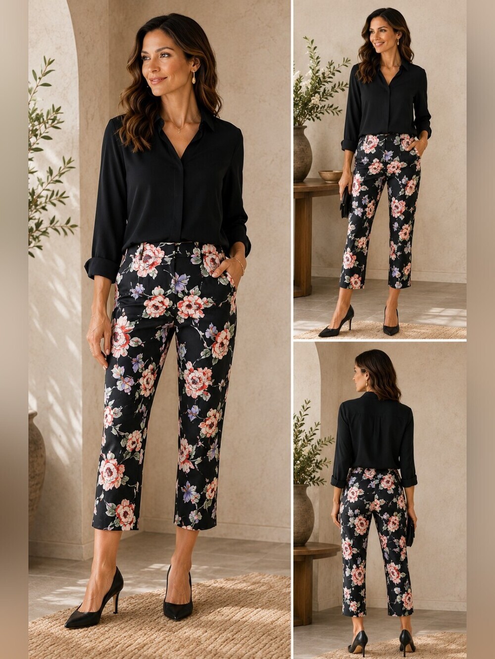 Adrianna Papell Kate Fit Pants Floral Slim Trousers Size 14 NWT